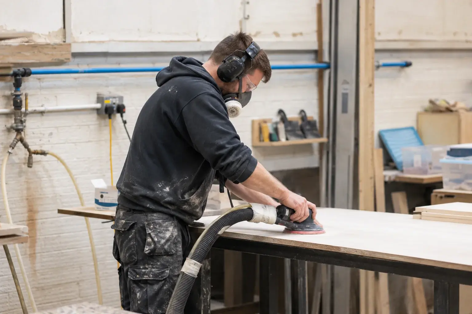 Woodworking and producing wood dust wel
